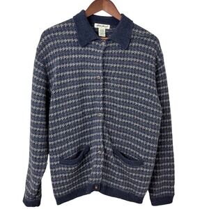 Eddie Bauer Blue and Gray Patterned Wool Cardigan